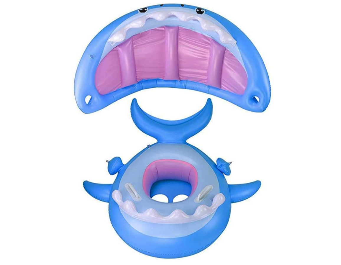 Kids Inflatable shark swim ring with seat and sunshade