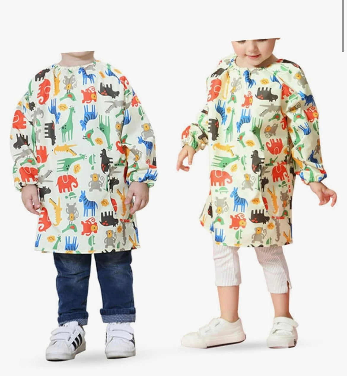 kids drawing and eating protective pullover