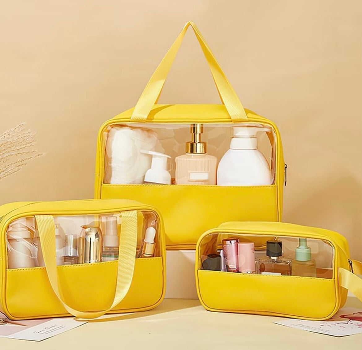Travel toiletry bag yellow & transparent