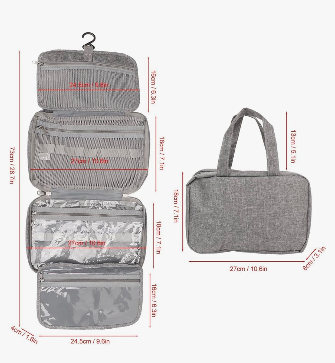 Grey  travel toiletry bag
