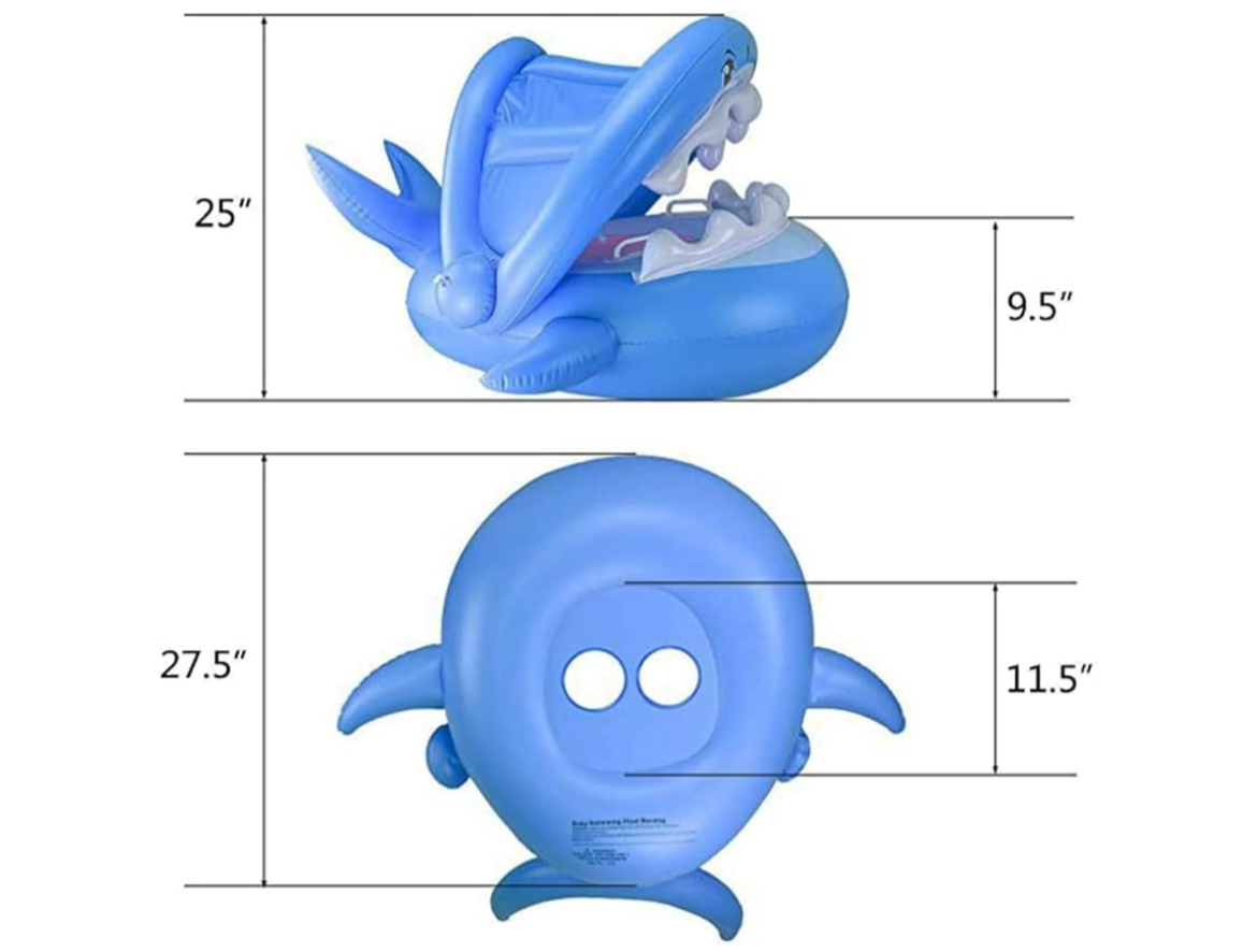 Kids Inflatable shark swim ring with seat and sunshade