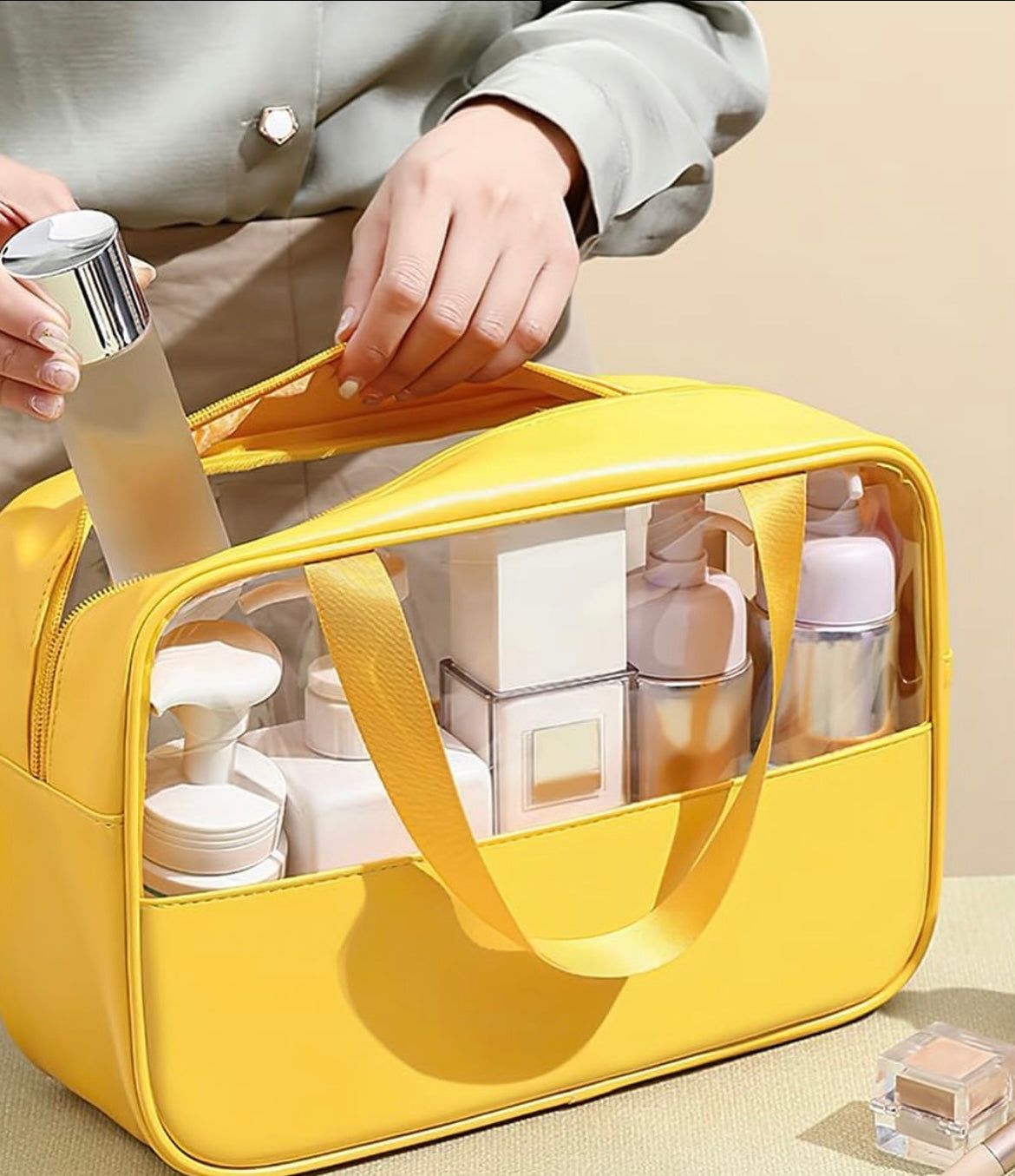 Travel toiletry bag yellow & transparent