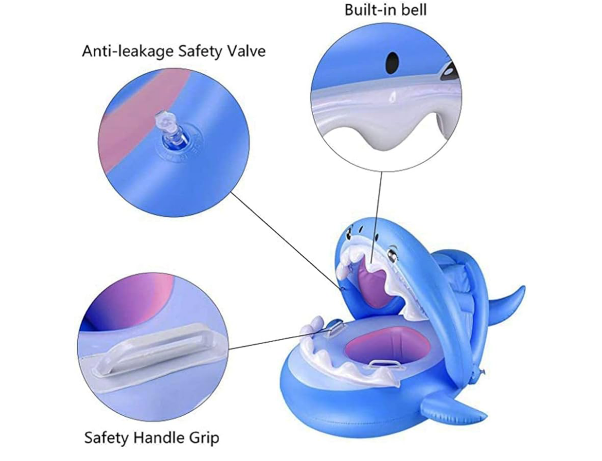 Kids Inflatable shark swim ring with seat and sunshade