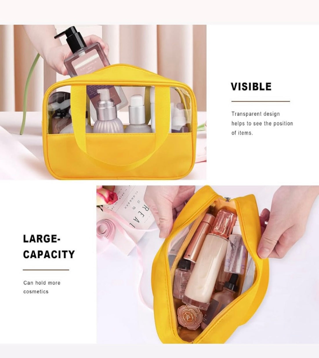Travel toiletry bag yellow & transparent